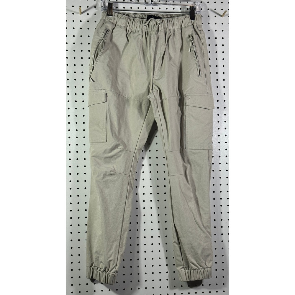 Fried Denim Mens Khaki Cargo Jogger Pants Tan Elastic Waist Size Small